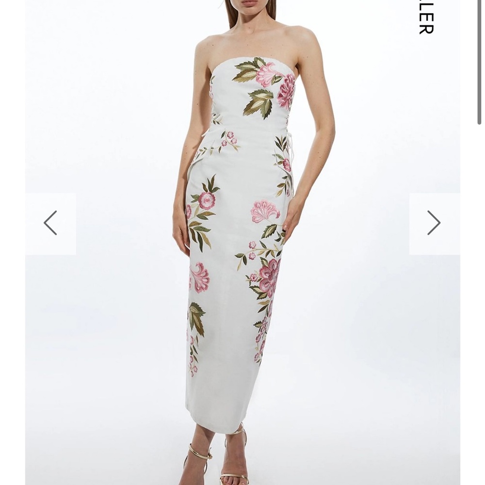 Floral Strapless White Dress